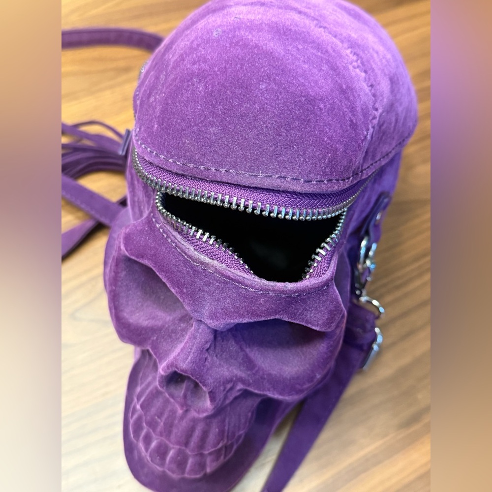Purple Skull Crossbody Bag with Tassel - Picture 2 of 5